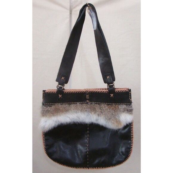 Vintage Real Fur Leather Bag BOHO Crossbody EUC Hippie Festival Shoulder Purse - Picture 3 of 4